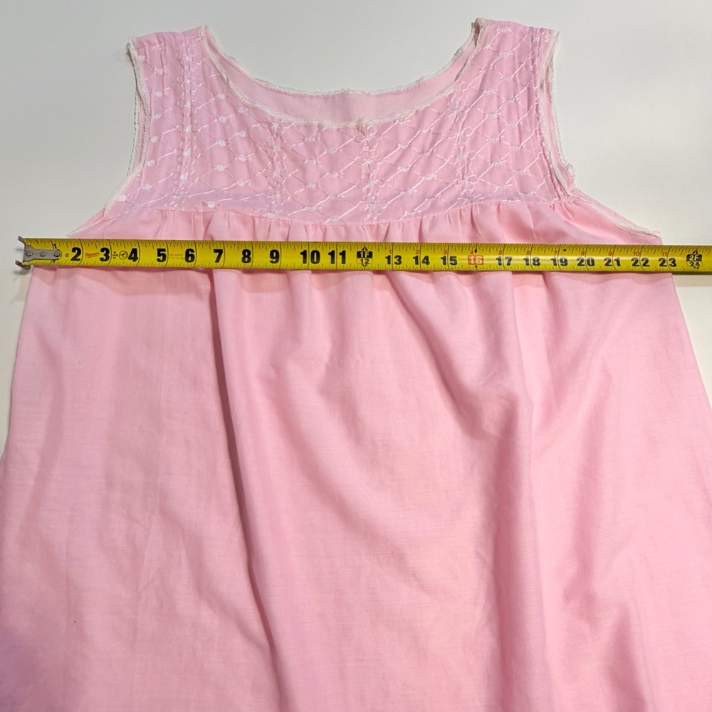 VINTAGE embroidered cotton nightgown shift midi pink floral‎ sleeveless lace 60s - Picture 8 of 12